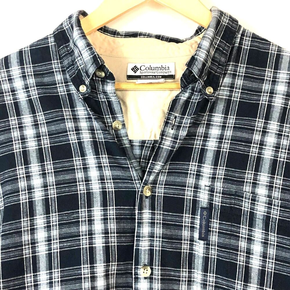 Columbia Cotton Shirt Button Down Plaid Blue size L